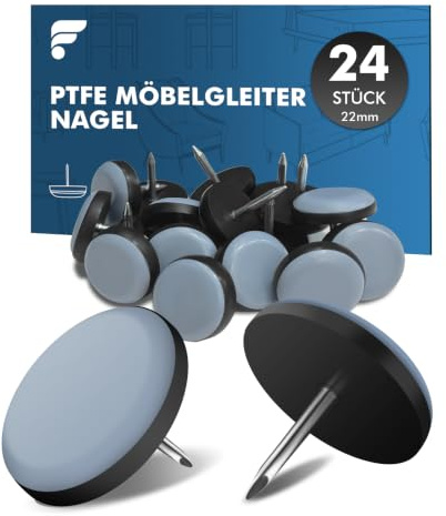 shinfly Teflongleiter Set mit Nagel - 24 Stück Ø22mm Blau Rund | PTFE Möbelgleiter für Stühle und Schwere Möbel, Optimaler Schutz für Ihre Möbel parkett, Fliesen und Böden