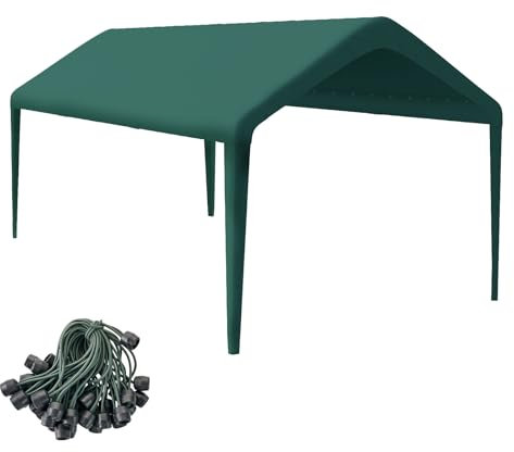 GOTRUTH Canopy Replacement Cover, Carport Replacement Canopy, 800D Oxford Waterproof & UV Protected Tarp with Ball Bungees (Frame is not Included) (Green, 12x20)