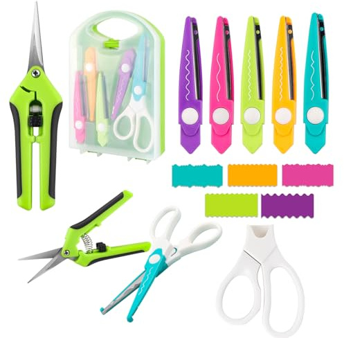 7-teiliges Bastelscheren-Set, dekorative Papierkantenschere mit Aufbewahrungsbox, 5 Arten, Zickzack-Kanten, ideal für DIY-Projekte, Papierkarten, Fotos, Sammelalben, Büro, Schule, Zuhause, Handbuch