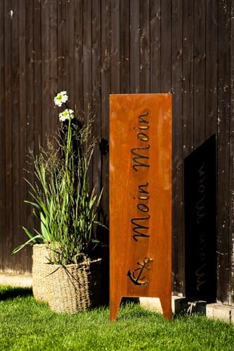 Schild Gartenschild Tafel Steckschild Sichtschutz Edelrost Rost zum Einstecken rostige Gartendeko Blumen Dekoration Beetstecker Gartenstecker Moin Moin