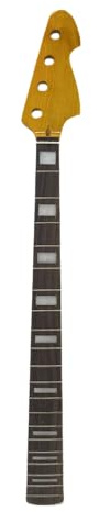 WUQIMUSC Manche de guitare basse jazz en érable 86,4 cm en palissandre avec incrustation rectangulaire finition peinture jaune brillante avec écrou de 42 mm, talon de 64 mm (20frette 86,4 cm en Y)