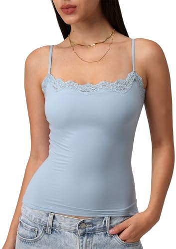 Starrylion vadderad spets-cami-topp, dubbelfodrad, sexig tanktopp, spagettiband, klubb festskjorta, Denimblå, S