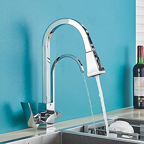 Évier avec robinets de filtre à eau extractibles, robinet mitigeur monté sur pont de cuisine à double poignée, fonction de purification de l'eau à rotation à 360 degrés, robinet mitigeur de cuisine av