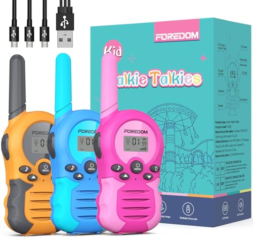 FOREDOM Wiederaufladbare Walkie Talkies für Kinder Walkie Talkies Funkgeräte Set Spielzeug für Jungen & Mädchen 3-12 Jahre, Abenteuer, Camping, Wandern – 3er Set