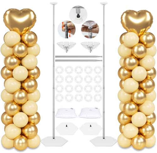 Toosci Upgraded Balloon Column Stand Kit, 7 Feet Height Adjustable Balloon Tower Pillar with Reusable Metal Telescopic Design for Graduation, Wedding, Baby Shower, Birthday Party Decoration