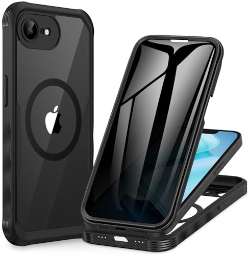 CENHUFO Magnética Antiespia Funda iPhone 16E [Compatible con MagSafe] Integrado 9H Cristal Templado Protector Pantalla y Protector cámara, 360 Grados Antigolpes Carcasa Capa Doble Cara Case - Negro