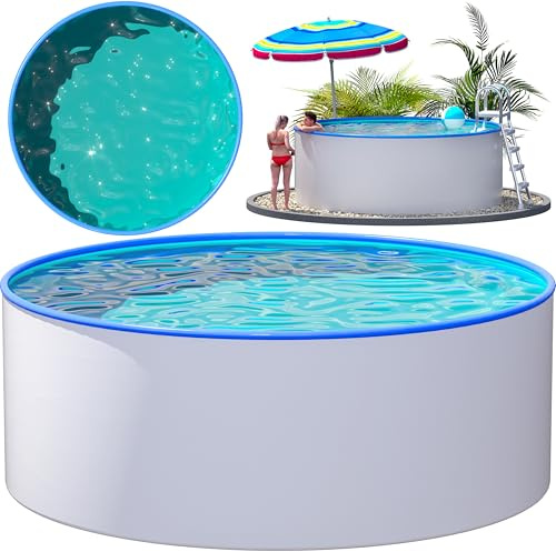 poolomio® stålväggspool rund Ø 400 x 150 cm | sittpool för trädgård och terrass | Robust trädgårdspool med varmförzinkad stålvägg 0,6 mm | Inkluderar 0,8 mm innerfolie för pool och skimmer