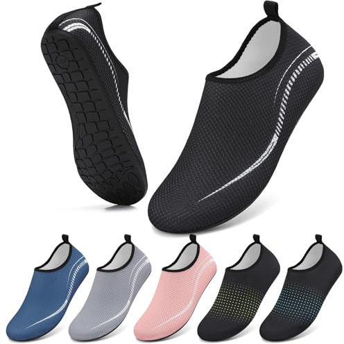 Water Shoes Beach Shoes for Women Men Swim Swimming Aqua Socks Barefoot Sea Pool Quick Dry Lightweight(996 Line Black 9 UK /43 EU)