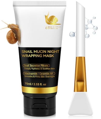 9000PPM Snail Mucin Overnight Wrapping Peel Off Mask for Intensive Hydrating, Skin Barrier Repairing, Reducing Sagging/Wrinkles/Fine Lines, 2.53 Oz/75 ML