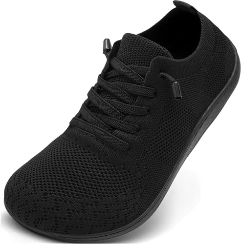 VXGGVX Barefoot Shoes Women Wide Slip-On Barefoot Running Tennis Walking Sneakers Minimalist Breathable Shoes Zero Drop Sole for Workout Gym Travel Black 9.5