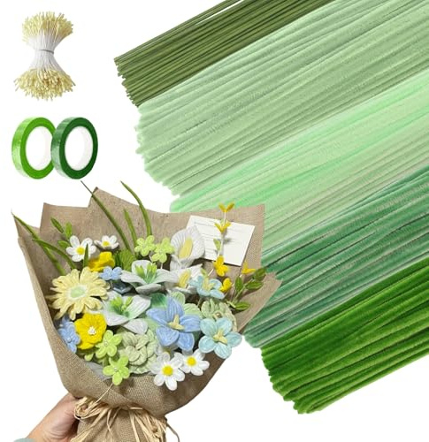 400 Piezas Limpiapipas Manualidades Limpia Pipas para Manualidades Set de Limpiapipas Flores Contiene 2 cintas 30 Ramas de Flores 200 Estambres