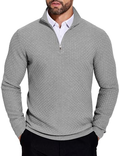 COOFANDY Men's Jumpers Quarter Zip Knitted Turtleneck Sweater Long Sleeved Mock Neck Pullover Warm Stand Collar Winterpullover