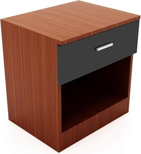 Table de chevet moderne haute brillance 450 mm – Table de chevet élégante en noyer avec tiroirs de rangement – Meubles de chambre contemporains pour téléphones et essentiels