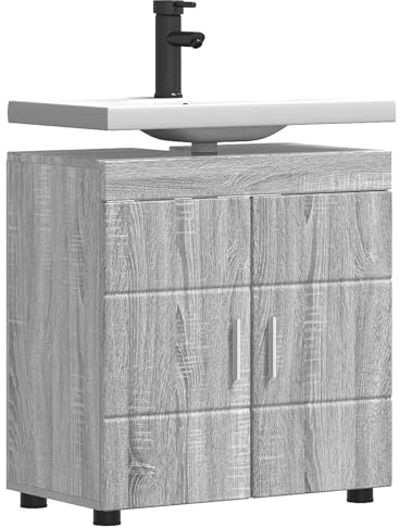 vidaXL Badrumsskåpsset med lagring TULUM Grå Sonoma 60 x 34 x 63 cm, Modern rektangulär badrumsskåp, bra förvaring, snygg sminkorganisatör, hållbar träinredning