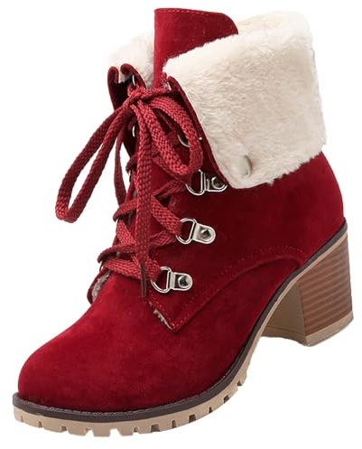 Botas de Trabajo,Botas Negras Mujer Comodos Moda Planas Calentar Piel Forro Cordones Botines Campera Botines Estilo Motero Aire Libre Zapatos con Tacón Cuña Senderismo