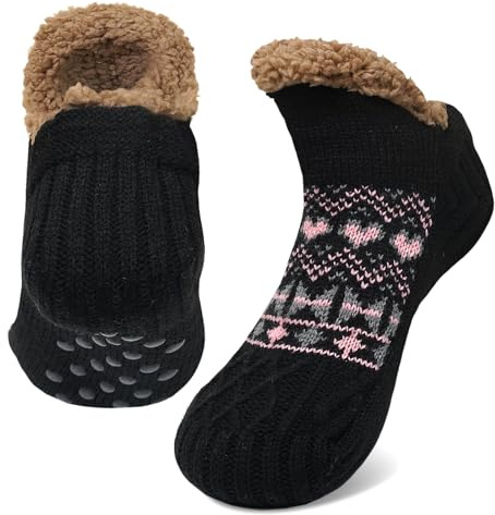 ZAKASA Chaussette Antidérapantes Hiver Femme: Chaudes Chaussettes Maison Thermiques Chaussettes avec Fourrées Sherpa EU 36-42 Noir 1 Paire
