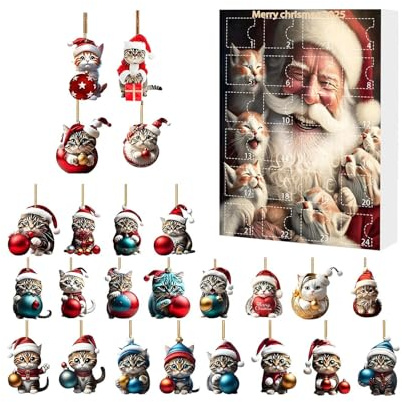 Lpoppcx Calendario De Adviento Juguete Navidad 2025 - Calendario de Cuenta Atrás con Figuras 2D de Gato en Acrílico para Niños,Colgante Navideño Bonito Para Niños Niñas Amigo Hijo