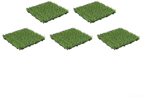 ZWEquipint Lot de 5 dalles de gazon artificiel emboîtables 30 x 30 cm auto-drainantes en plastique pour jardin et terrasse