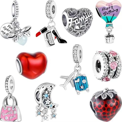 WINRARO 10 Pack Silver Bead Charms Compatible avec Pandora Charms Bracelet Collier, le Pendentif Dangle Beads avec CZ sont le cadeau de bijoux parfait pour les femmes, idéal pour Noël, anniversaires.