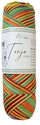 Topflappengarn Tonja color von Rellana, Baumwollgarn Matt, 100% Baumwolle, 50g = 85m Lauflänge, Nadelstärke 3-3,5, Waschbar bis 60°, für Topflappen zum Stricken und Häkeln (466 multicolor)