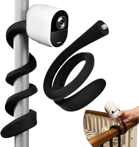 Soporte Cámara Bebé Flexible Universal, Brazo Articulado 43cm con Rosca 1/4 para Vigilabebés, Soporte Cámara Vigilancia Sin Taladros para Cuna Estantería, Compatible con Cámaras De Rosca Estándar