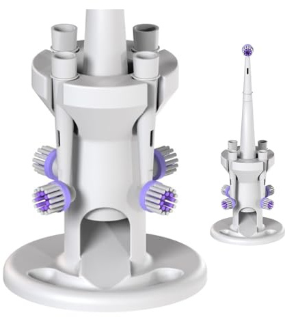 OCTOPODIS Elektrisk tandborsthållare med dräneringssystem, kompatibel med Oral-B, rymmer 1 elektrisk tandborste och 4 borsthuvuden, vit