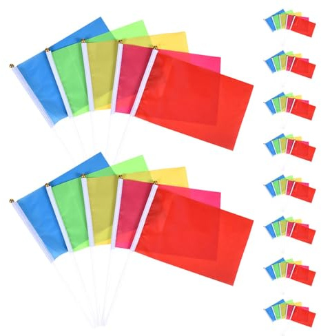 FONDOTIN 100 Pezzi Bandiere Piccole Mano Multicolori per Feste e Sport Mini Flag su Bastone Leggero per Celebrazioni Parate e Eventi di Squadra