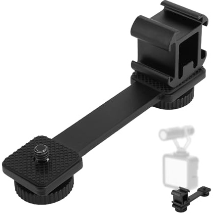 3 Port Cold Shoe Extension Bar Mount Plate Hot Shoe Bracket, Aluminum Alloy Triple Stabilizer Extension Adapter Bracket for Camera Webcam Microphone LED Light Stand Accessories for Zhiyun DJI Feiyu