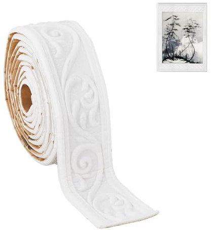 3D Stuckleisten Wand, Roll Border Trims, Zierleisten Selbstklebend,Zier- & Stuckleisten, 10m x 8cm x 4mm, Weiß, Selbstklebende Bordüre Wasserfester für Ecken Linien Decken Dekoration