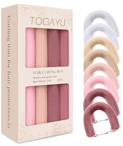 Togayu Heatless Curls Overnight Set - 8PCS Jumbo Velvet Hair Rollers to Sleep In, Soft Flexi Rods for No Damage Curls and Waves - For All Hair Types and Texture