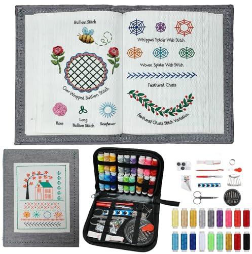VinBee 2026 New Embroidery Book Set for Beginners, Portable Loose-Leaf DIY Embroidery Kit with Linen Fabric, Step-by-Step Video Instructions, Creative Craft Gift for Adults