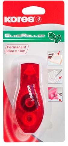 Kores 38112 - Kleberoller: doppelseitiges Klebeband für präzises Kleben, Säurefrei und Ungiftig, Schul- und Bürobedarf, 8mm x 10m, Packung von 1 Roller