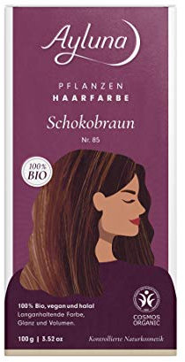 Ayluna Naturkosmetik Pflanzenhaarfarbe Schokobraun Nr. 85 Pflanzenhaarfarbe 100% bio, vegan, halal, langanhaltende Färbung, Glanz & Volumen, Grauhaarabdeckung