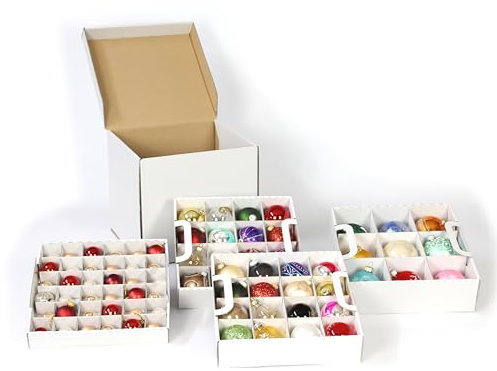 Seefalke Design Weihnachtskugelsortierbox - viele Weihnachtskugeln in Kleiner Box verstaut (36 x 4 cm + 32 x 6 cm + 9 x 8 cm)