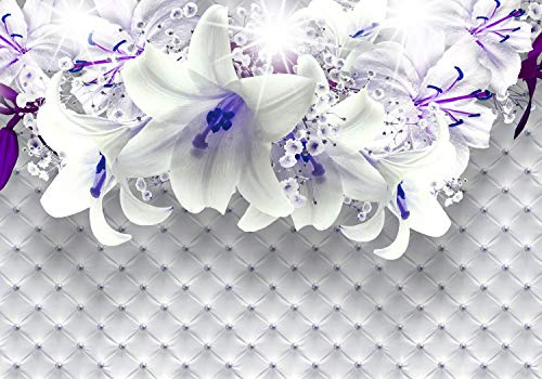 wandmotiv24 Fototapete Lilien Edel, L 300 x 210 cm - 6 Teile, Wanddeko, Wandbild, Wandtapete, Perlen, lila, Polster M1904