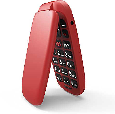 ukuu Telefono Móvil con Tapa para Personas Mayores, 800mAh Móvil para Mayores Teclas Grandes gsm Dual SIM Fácil de Usar para Ancianos Rojo