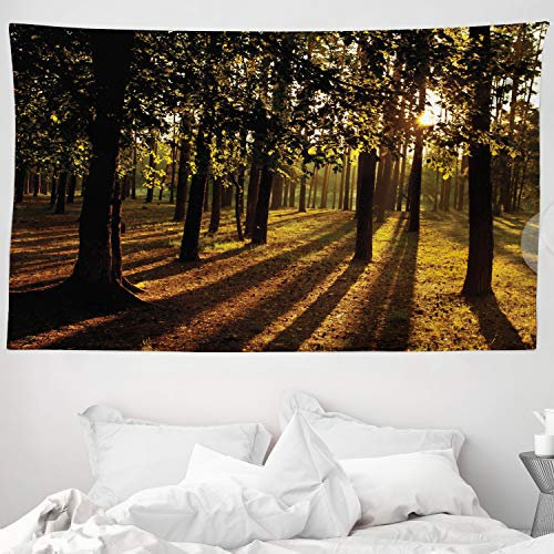 ABAKUHAUS Land Wandteppich und Tagesdecke, Sommer Wald Baum aus Weiches Mikrofaser Stoff Waschbar ohne Verblassen Digitaldruck, 230 x 140 cm, Braun Orange