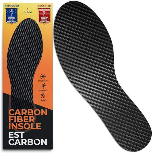 Styv skoinsats i kolfiber – 1 st., EU-storlek 37 | EstCarbon unisex-skoinlägg, vändbar fotplatta för Turf Toe, Hallux Rigidus, plattfot, plantar fasciit