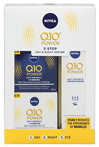 NIVEA Q10 Power Regime Geschenkpaket, Anti-Falten Geschenk-Set mit 3 NIVEA Power Products, Tag und Nacht Regime Geschenke für Frauen, belebende und straffende Geschenke für sie