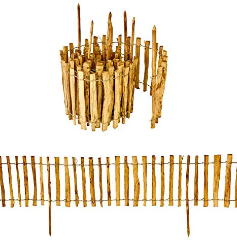 Staketenzaun mit Pfosten aus Haselnuss Höhe 35 cm Länge 500 cm imprägnierter Zaun mit gut gespaltenen Stäben und sicheren Spitzen zur Einzäunung und Abgrenzung von Beeten Lattenabstand: 3-4 cm