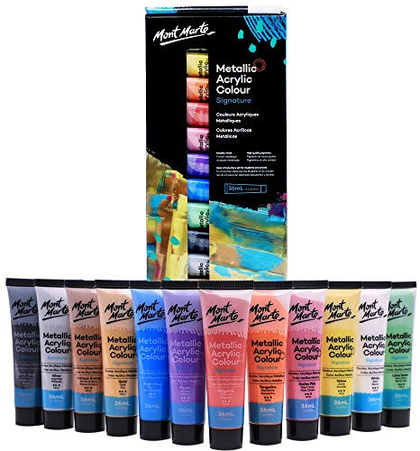 MONT MARTE Premium Metallic Acrylic Paint Set, 12 x 1.02oz (36ml) Tubes, 12 Colors, Suitable for Most Surfaces Including Canvas, Card, Paper and Wood