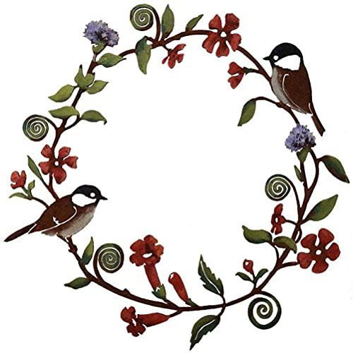 Chiyyak Metall Blumenkranz Wandkunst Vögel Blumen Wandkranz Girlande Hängende Fenster Dekoration Dekorativer Kranz Tür Wand Bauernhaus Garten