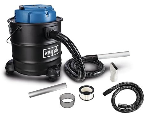 Scheppach Aschesauger AVC20 Kaminsauger Grillsauger mit Filterreinigungsfunktion | 150cm feuerfester Schlauch | 20L Behältervolumen | 1200W Leistung | Absaugleistung 20 kPa | inkl. Rund -& Flachdüse