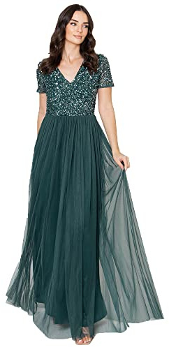 Maya Deluxe Abendkleid mit Pailletten Cocktailkleid Damen mit V-Ausschnitt Tüllkleid
