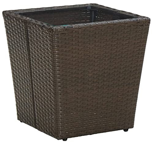 Makastle Garten Couchtisch Witterungsbeständig Gartentisch Beistelltisch Balkontisch Holztisch Teetisch Terrassentisch Loungetisch Gartenmöbel, 41,5x41,5x44 cm Poly Rattan und Hartglas