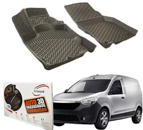 Trimak Passgenau 3D Fussmatten Auto Kompatibel mit Dacia Dokker 2012-2021 Auto Zubehör 1. Reihe Gummimatten Autos TPE Allwetter Geruchlos rutschfest Vorne & Hinten Schwarz