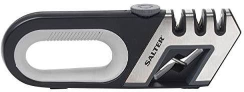 Salter Professional BW11674EU7 4-in-1 Knife Sharpener, Adjustable Tungsten, Diamond & Ceramic Rod, Kitchen Scissors and Knives, Non-Slip, Home Knife Blade Sharpener, Essential Kitchen Tool, Black