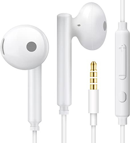 MAS CARNEY WH6 Casque avec Filaire, Semi in Ear Câble Ecouteurs avec Câble 3.5 pour MP3/MP4, iPad, Honor 6X/7X/8X/9/10, Huawei, Samsung Galaxy S6/S7/S8, Redmi Note 8/9 - Blanc