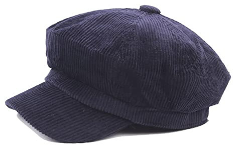 tcax Baskenmütze Damen Kordsamt Newsboy Berets Cap Für Frauen Kaffee Vintage Hut Für Frauen Herbst Winter Damen Maler Achteckige Kappe,Navy,56-58Cm