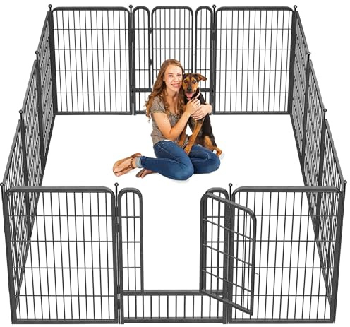 Jhsomdr Dog Playpen 32 inch 10 Panels Indoor Dog Pen for Medium/Small Dogs Heavy Duty Metal Dog Fence Outdoor for Yard, Puppy Playpen with Door Portable Pet Fence for RV Camping Yard